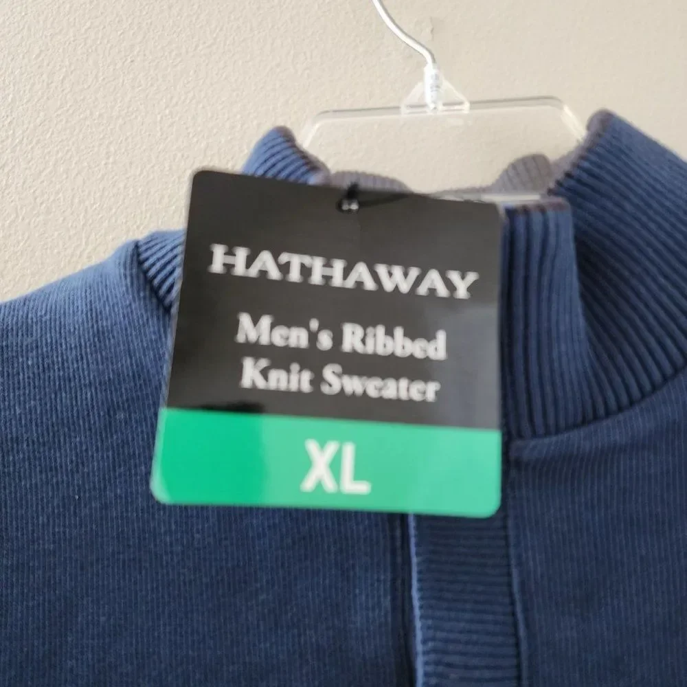 NWT Hathaway Men's Ribbed Knit Pullover Sweater Size XL Blue Mock Neck